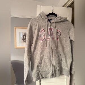 GAP Light Gray Hoodie with Floral Accents